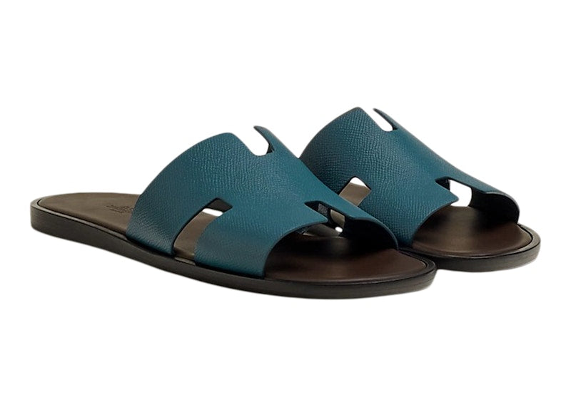 Hermes Izmir Sandal Bleu Canard Marron Ébène Epsom Calfskin Leather