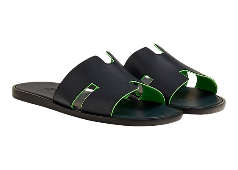Hermes Izmir Sandal Marine Vert Fluo Calfskin Nappa Leather