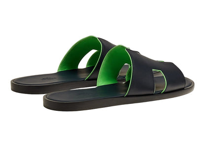 Hermes Izmir Sandal Marine Vert Fluo Calfskin Nappa Leather