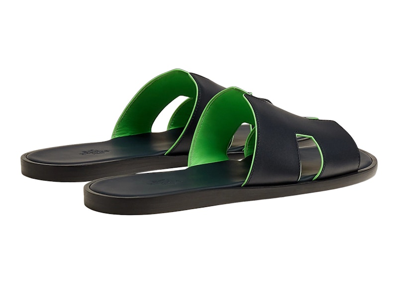 Hermes Izmir Sandal Marine Vert Fluo Calfskin Nappa Leather