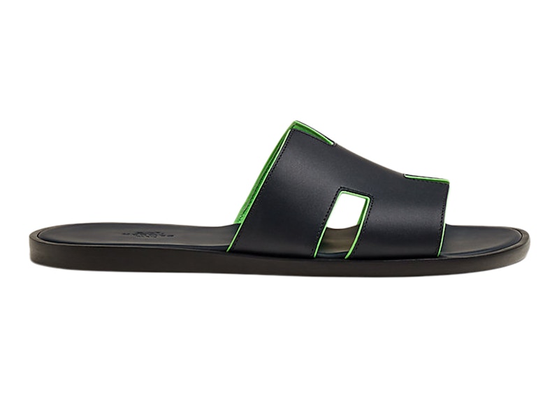 Hermes Izmir Sandal Marine Vert Fluo Calfskin Nappa Leather