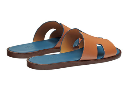 Hermes Izmir Sandal Natural Blue Tempete Smooth Calfskin Leather