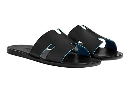 Hermes Izmir Sandal Noir Bleu Faïence Calfskin Nappa Leather
