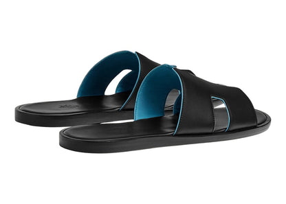 Hermes Izmir Sandal Noir Bleu Faïence Calfskin Nappa Leather
