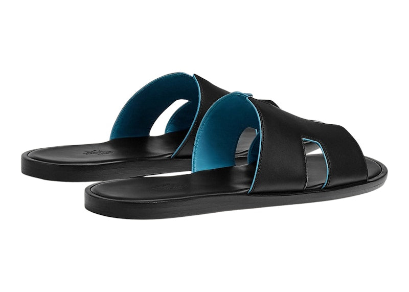 Hermes Izmir Sandal Noir Bleu Faïence Calfskin Nappa Leather