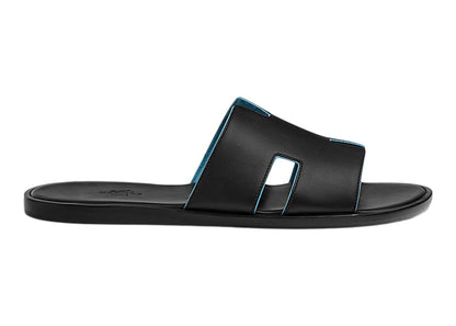 Hermes Izmir Sandal Noir Bleu Faïence Calfskin Nappa Leather