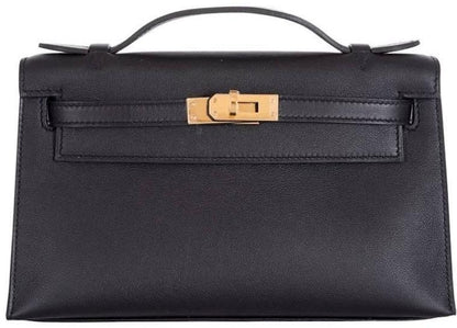 Hermes Kelly Pochette Swift Gold-tone Noir
