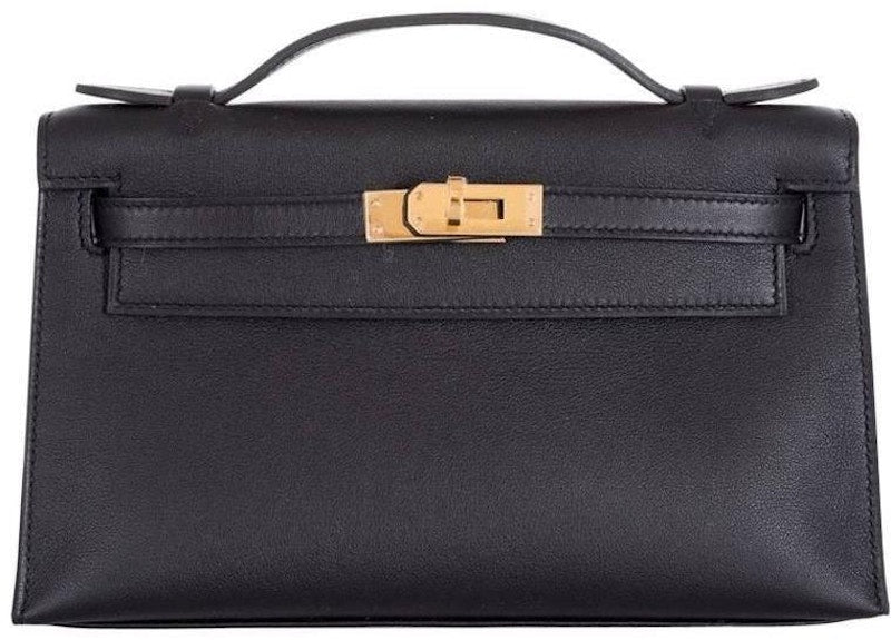 Hermes Kelly Pochette Swift Gold-tone Noir