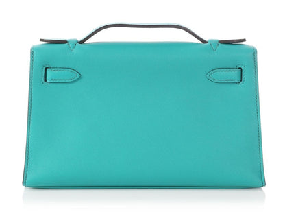 Hermes Kelly Pochette Swift Bleu Paon