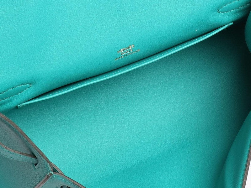 Hermes Kelly Pochette Swift Bleu Paon
