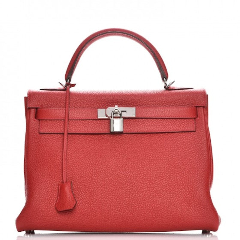 Hermes Kelly Retourne Taurillon Clemence 32 Rouge Casaque