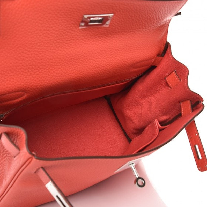 Hermes Kelly Retourne Taurillon Clemence Palladium 28 Rouge Pivoine