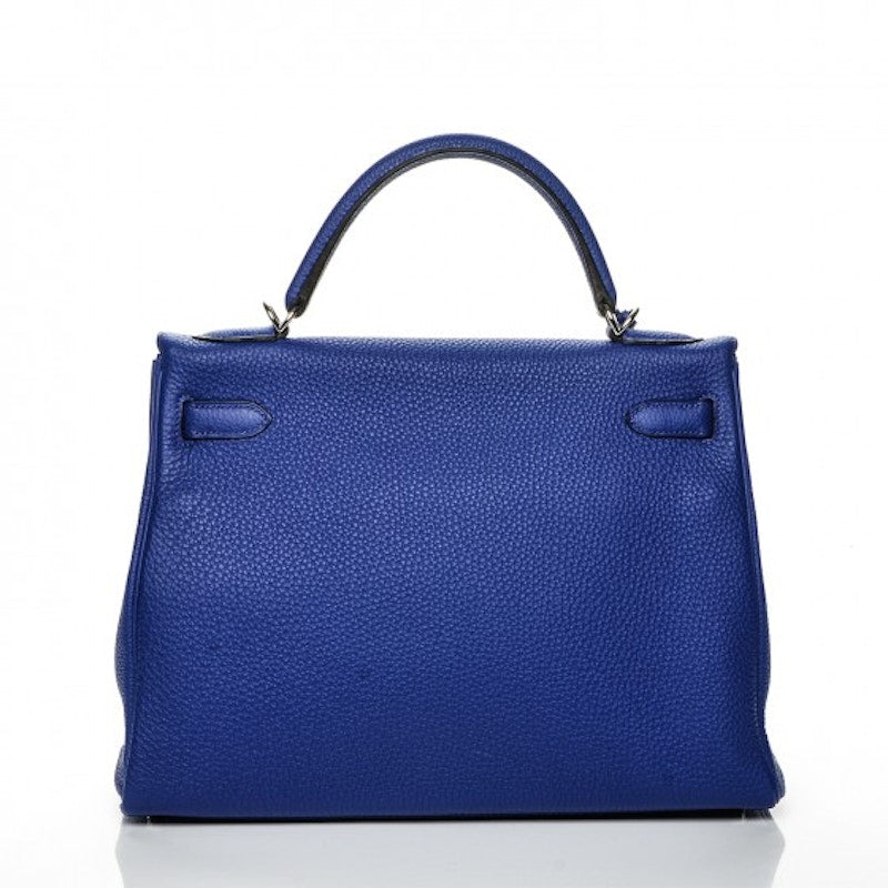 Hermes Kelly Retourne Togo Palladium 32 Bleu Electrique