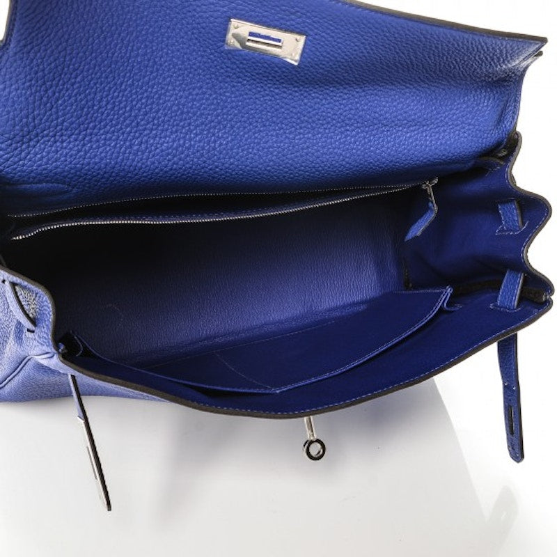 Hermes Kelly Retourne Togo Palladium 32 Bleu Electrique
