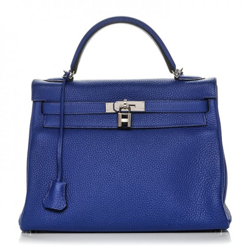 Hermes Kelly Retourne Togo Palladium 32 Bleu Electrique