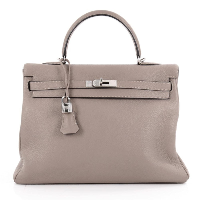 Hermes Kelly Taurillon Clemence 35 Gris Tourterelle