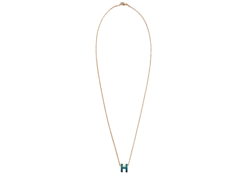 Hermes Mini Pop H Pendant Gold-tone Bleu Jean