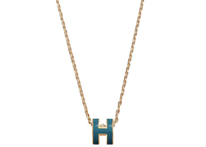Hermes Mini Pop H Pendant Gold-tone Bleu Jean