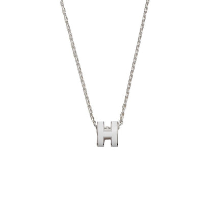 Hermes Mini Pop H Pendant Palladium-tone Blanc