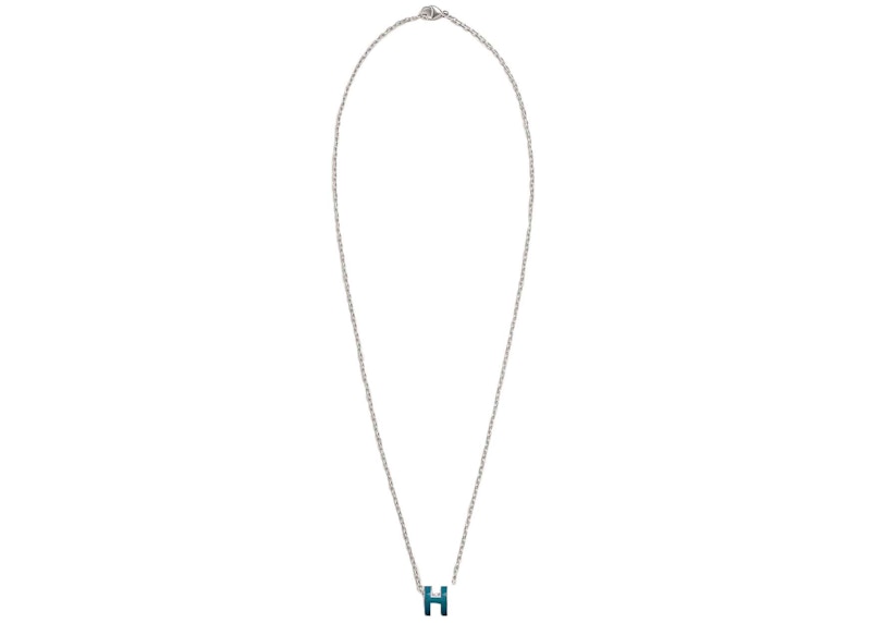 Hermes Mini Pop H Pendant Palladium-tone Bleu Jean