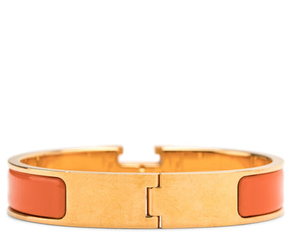 Hermes Bracelet Narrow Clic Clac H Enamel PM Gold-tone Orange