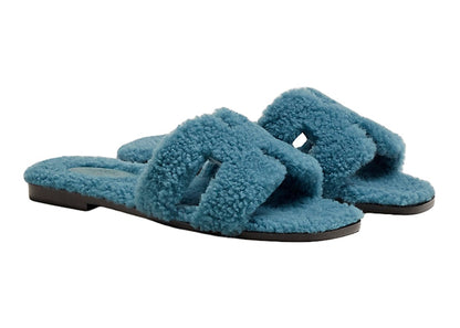 Hermes Oran Sandal Blue Woolskin