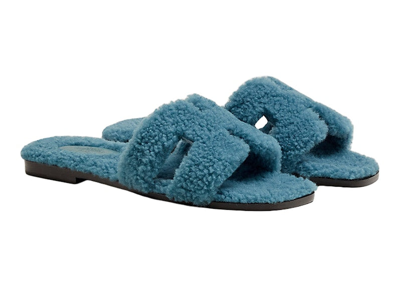 Hermes Oran Sandal Blue Woolskin