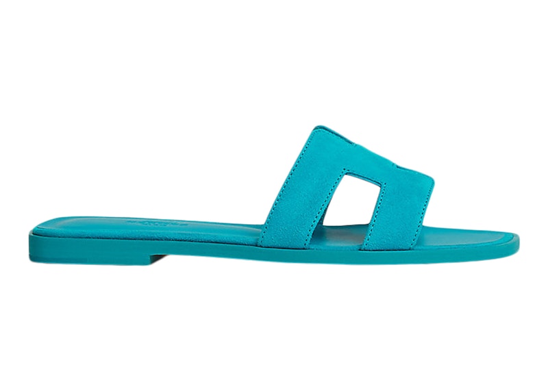 Hermes Oran Sandal Bright Blue Suede Goatskin