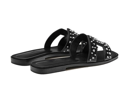 Hermes Oran Sandal Noir Stud Calfskin