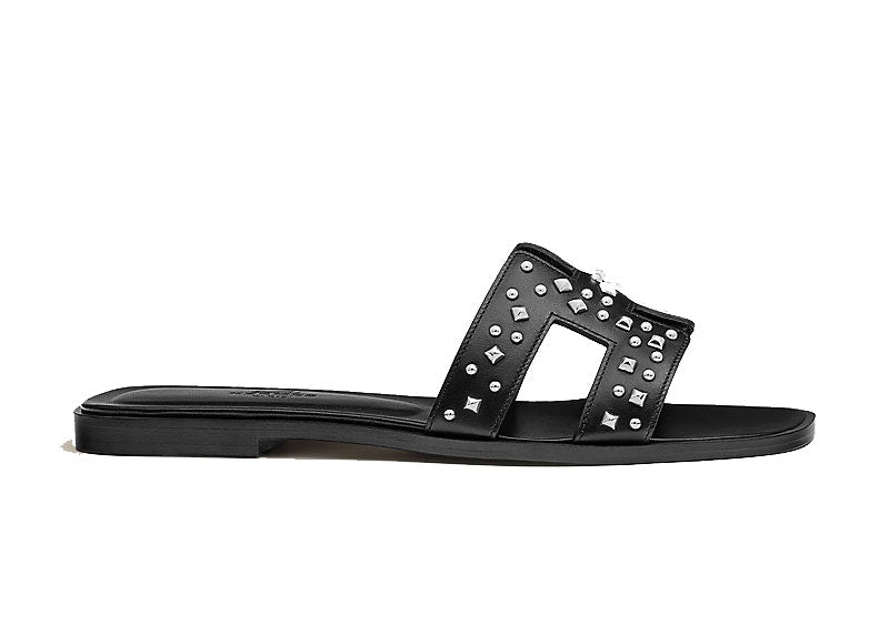 Hermes Oran Sandal Noir Stud Calfskin
