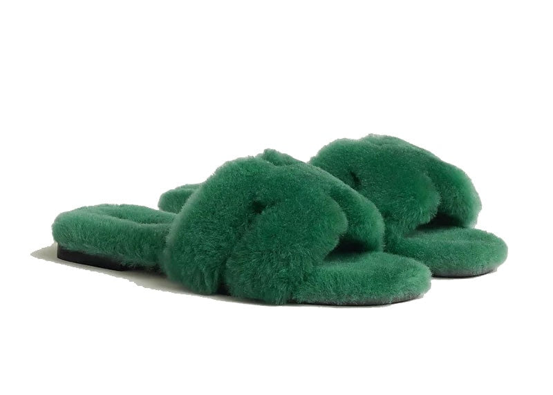 Hermes Oran Sandal Vert Anglais Sherling