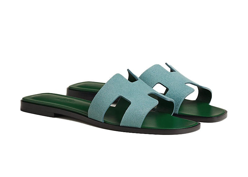 Hermes Oran Sandal Vert D'eau Suede Goatskin