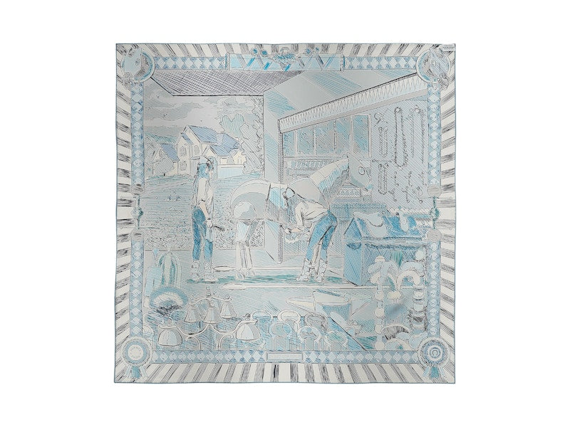 Hermes Pony Pit Stop Double Face Scarf Blue Cobalt/Blanc/Marine