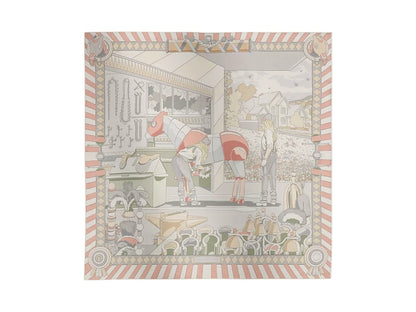 Hermes Pony Pit Stop Double Face Scarf Rose Poudre/Gris/Blanc