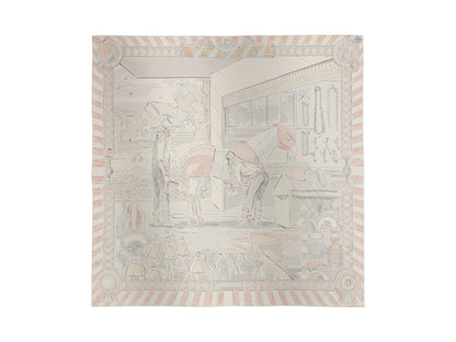 Hermes Pony Pit Stop Double Face Scarf Rose Poudre/Gris/Blanc