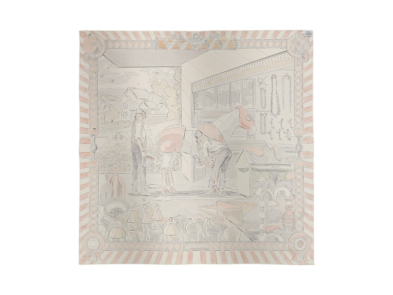 Hermes Pony Pit Stop Double Face Scarf Rose Poudre/Gris/Blanc