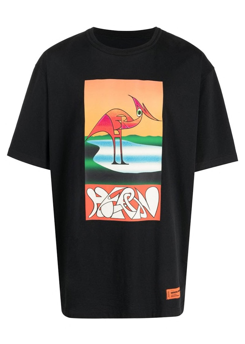 Heron Preston Abstract Heron Print T-Shirt Black/Orange