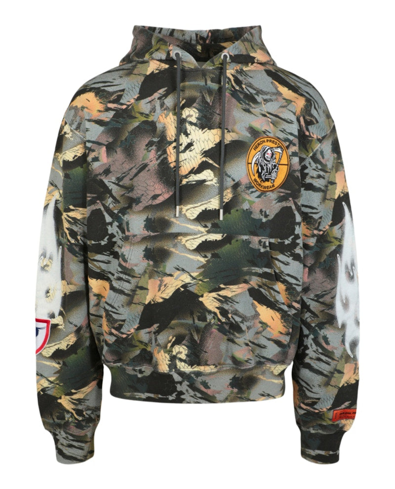 Heron Preston Camouflage Flaming Sleeve Hoodie Green