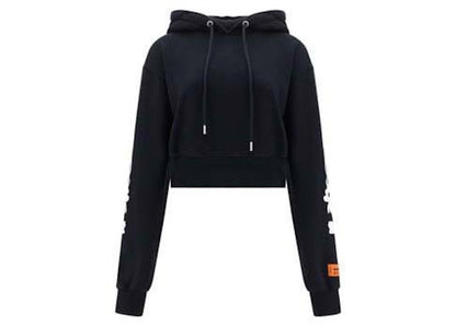 Heron Preston Flaming Skull Crop Hoodie Black/White