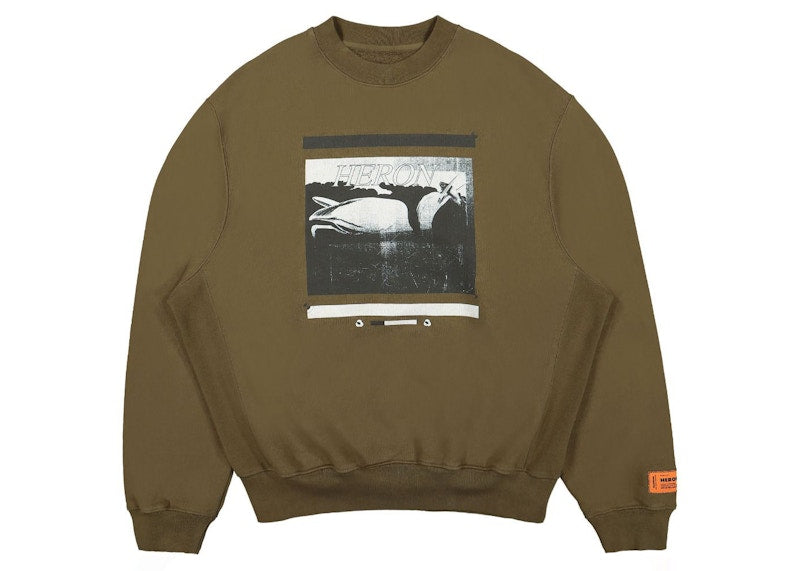 Heron Preston Misprinted Heron Crewneck Dark Olive/Black