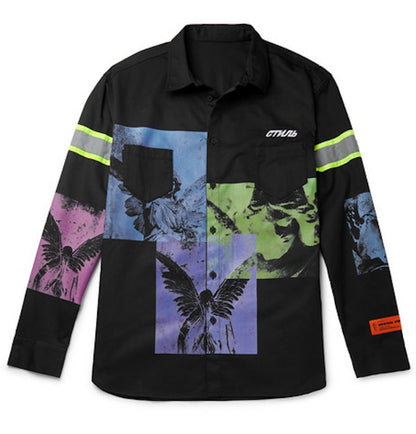 Heron Preston Oversized Reflective Angel Statue Shirt Black/Multicolor