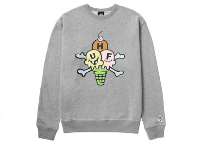 HUF x Ice Cream Triple Scoop Crewneck Sweatshirt Heather Grey