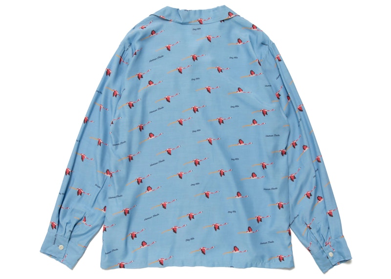 Human Made Flamingo Open Collar L/S Shirt Blue