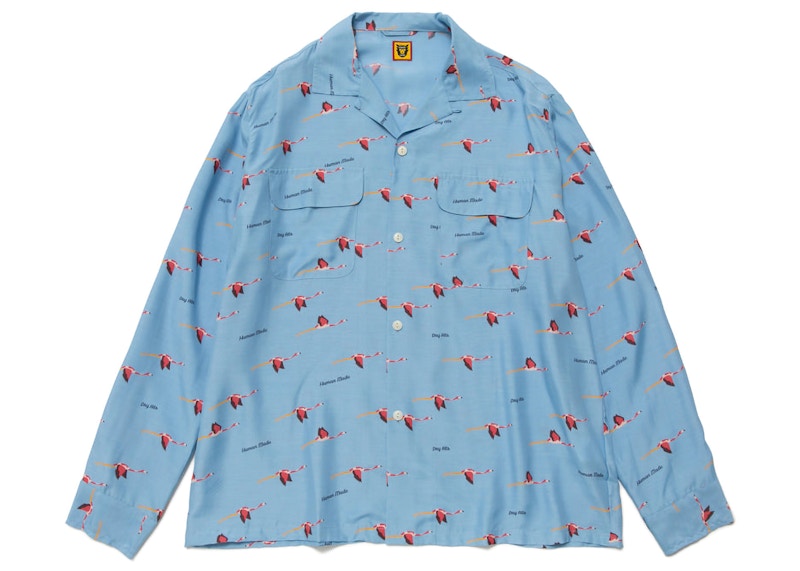 Human Made Flamingo Open Collar L/S Shirt Blue