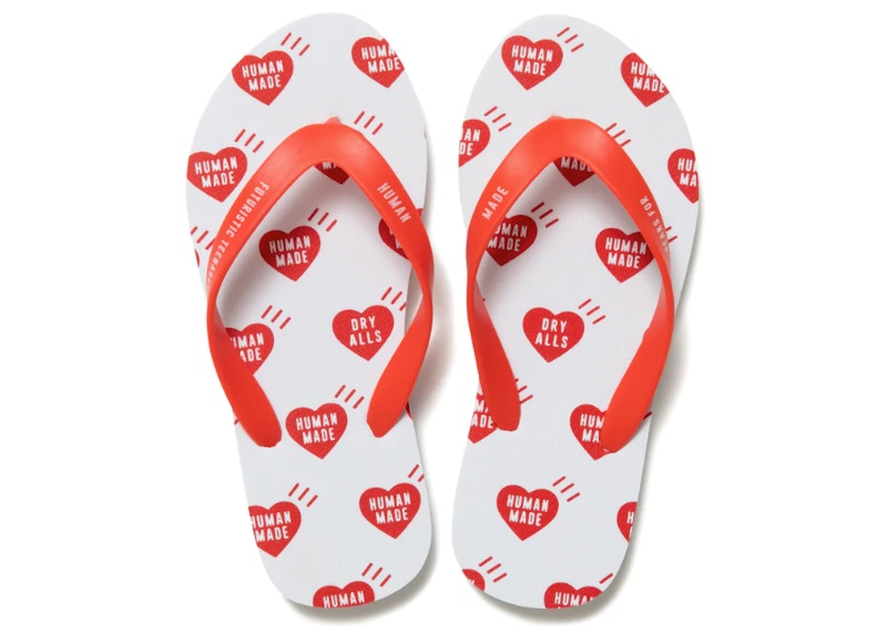 Human Made Heart Flip Flops White Red