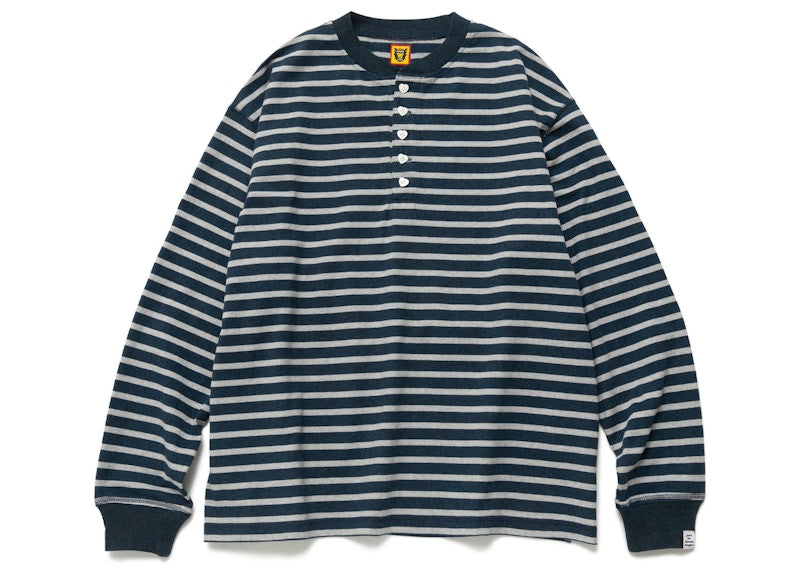 Human Made Striped Henley Neck L/S T-Shirt Navy
