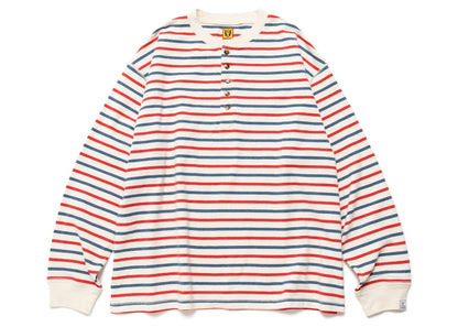 Human Made Striped Henley Neck L/S T-Shirt White