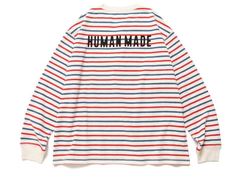 Human Made Striped Henley Neck L/S T-Shirt White