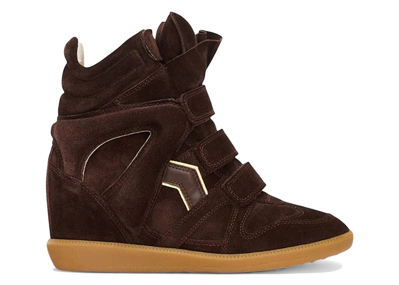 Isabel Marant Bekett Suede Leather Wedge Sneakers Chocolate Light Yellow (Women's)
