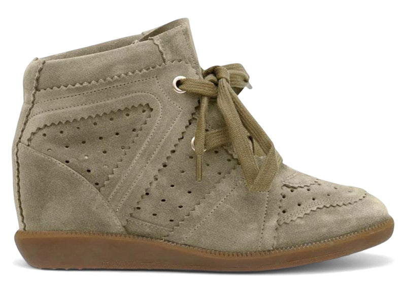 Isabel Marant Bobby Suede Calfskin Leather Wedge Sneakers Taupe (Women's)
